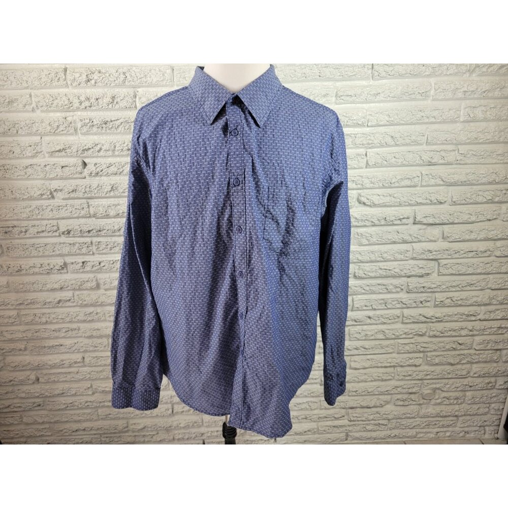 Haggar 4X Men Blue Patterned Shirt Long Sleeve Collared Button Big BLU48E